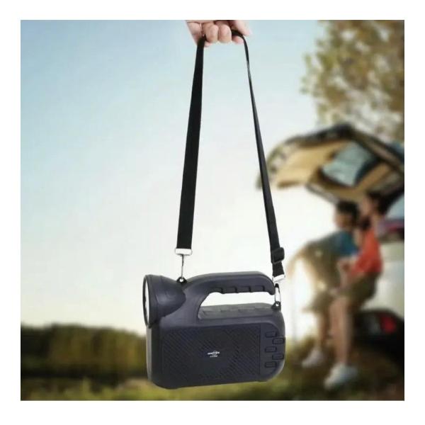 Portable Solar Charging Wireless Speaker with Torch, USB/TF/FM – 18 cm, Black – Outdoor & Indoor Bluetooth Speaker