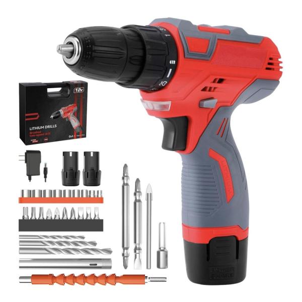 12 V Cordless Drill Driver Set – 2 Batteries, 3/8″ Keyless Chuck, Multi-Bit Kit (Green)