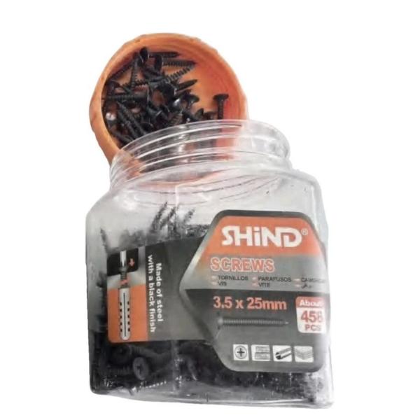 Shind Black 3.5 × 25 mm Steel Flat‑Head Screws – Approx. 458‑Piece Pack for Wood, MDF & General Fixing