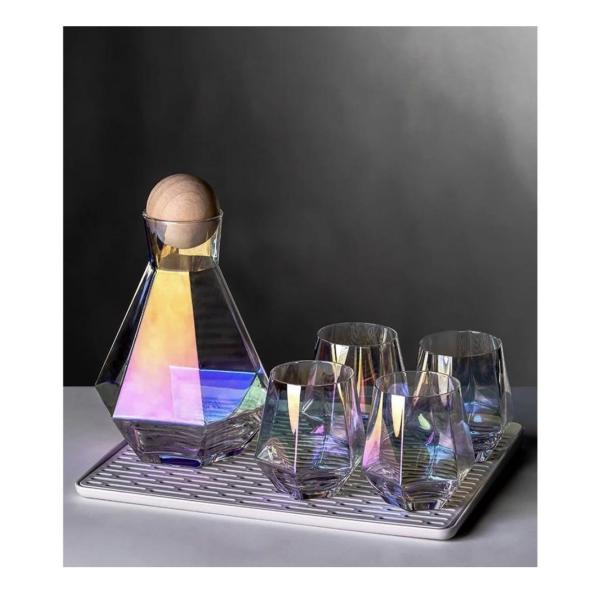 Glass Diamond Diamond‑Pattern Decanter Set – 750 ml Lead‑Free Decanter + Six Faceted Whiskey Glasses