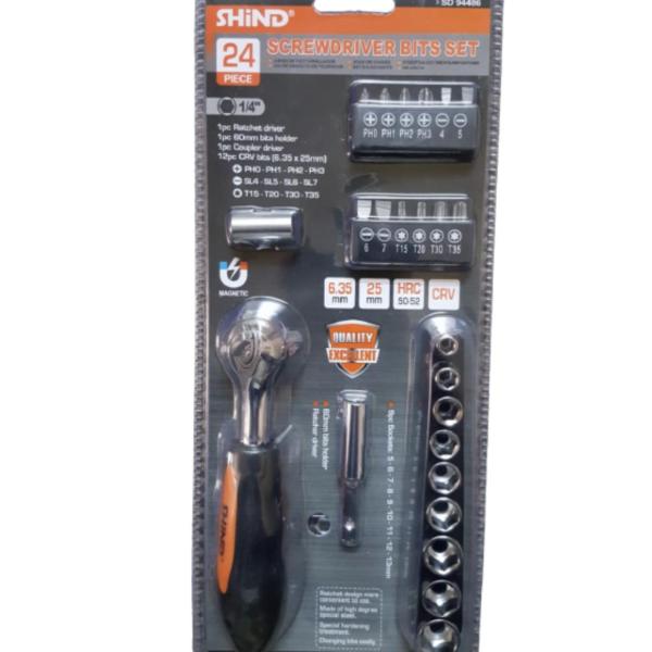 SHiND 24-Piece Chrome Vanadium Screwdriver & Socket Bit Set – Compact Professional Toolkit