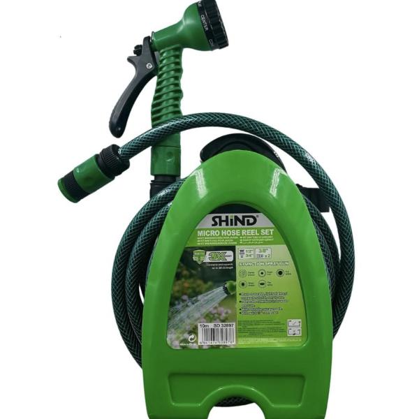 7.6 m Garden Micro Hose Reel Set SD 32898 – Compact, Expandable Hose with 5‑Function Nozzle