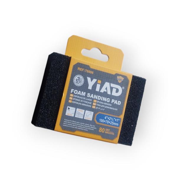Yiad 80‑Grit Foam Sanding Pad 100×70×25 mm – Durable, Washable Coarse Sponge for Wood, Metal & Paint Prep