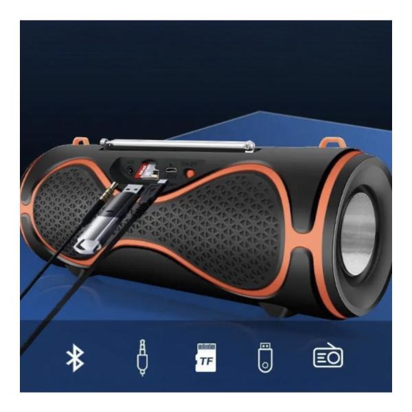 MMS-39 Dynamic Full Sound Wireless Portable Bluetooth Speaker – Black & Orange with RGB Lighting, FM Radio, and TF Card Support