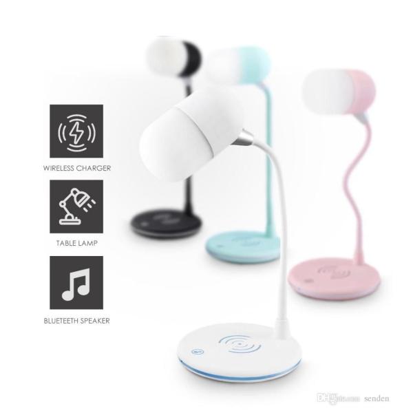 Flexible LED Desk Lamp with USB Charging, Wireless Charger & Bluetooth Speaker – Black