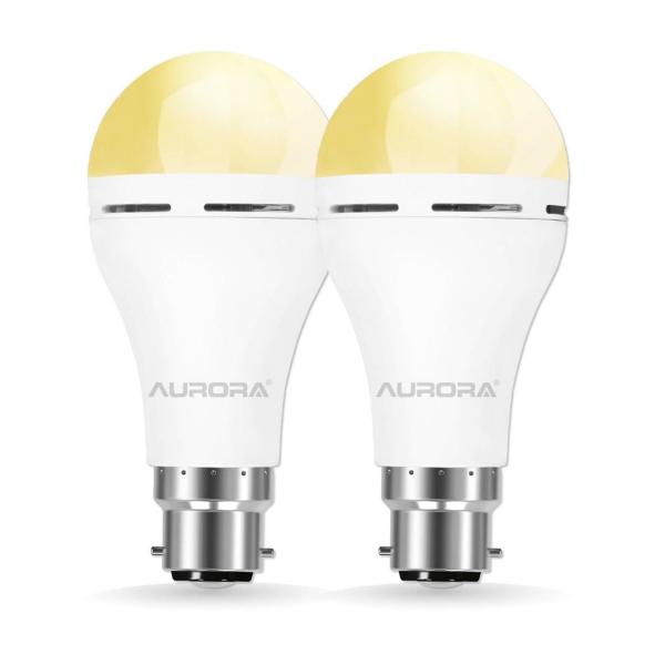 Aurora B22 Rechargeable Emergency LED Bulb Duo – 7 W Backup Light, 6‑Hour Battery Backup (2‑Pack)
