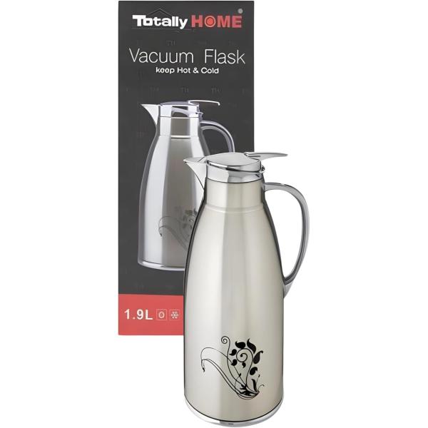 1.9L Stainless Steel Thermal Vacuum Flask with Double-Walled Vacuum Insulation, One-Touch Pouring, Leakproof Lid – Silver