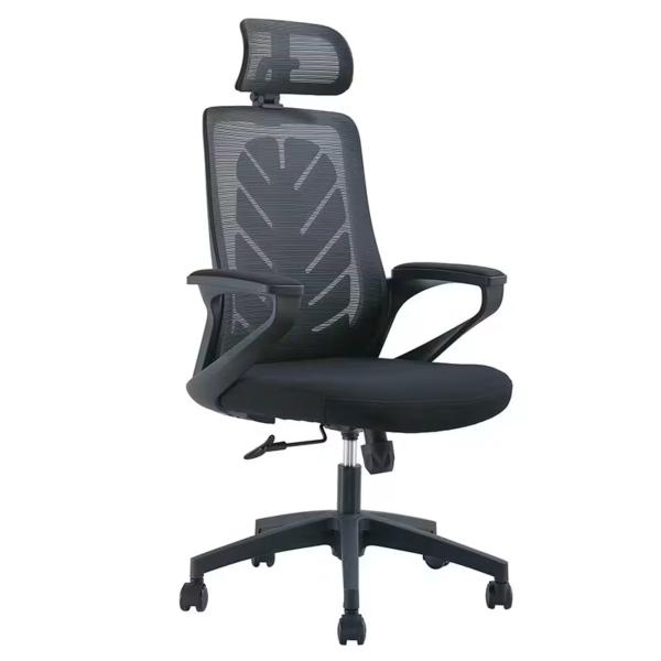 Aura High-Back Executive Office Chair Ergonomic Desk Chair with Chrome Base Padded Fixed Armrests Adjustable Height Rolling Swivel Chair Black