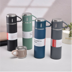 500 mL Grey Stainless Steel Vacuum Flask Set with 2 Insulated Cups – Double-Wall Thermal Bottle Gift Set