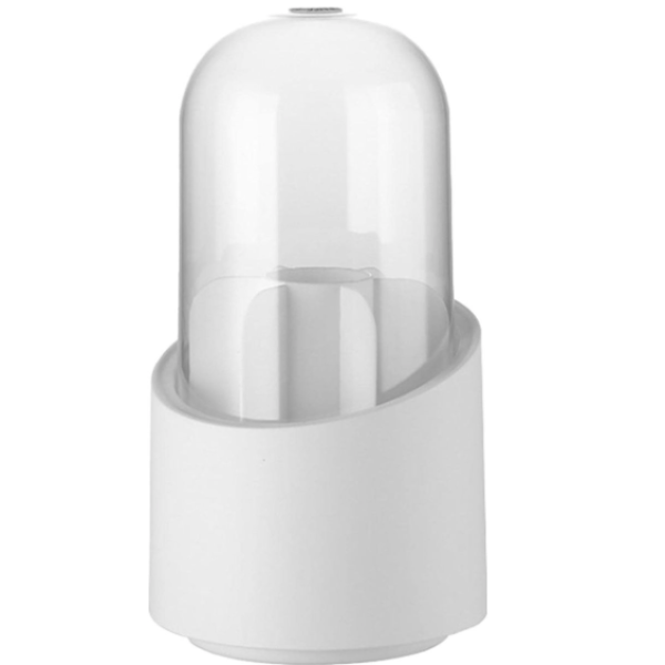360° Rotating Transparent Cosmetic Brush Storage Bucket – Dust-Proof (White Base)