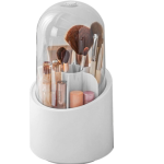 360° Rotating Transparent Cosmetic Brush Storage Bucket – Dust-Proof (White Base)