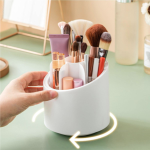 360° Rotating Transparent Cosmetic Brush Storage Bucket – Dust-Proof (White Base)