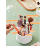 360° Rotating Transparent Cosmetic Brush Storage Bucket – Dust-Proof (White Base)